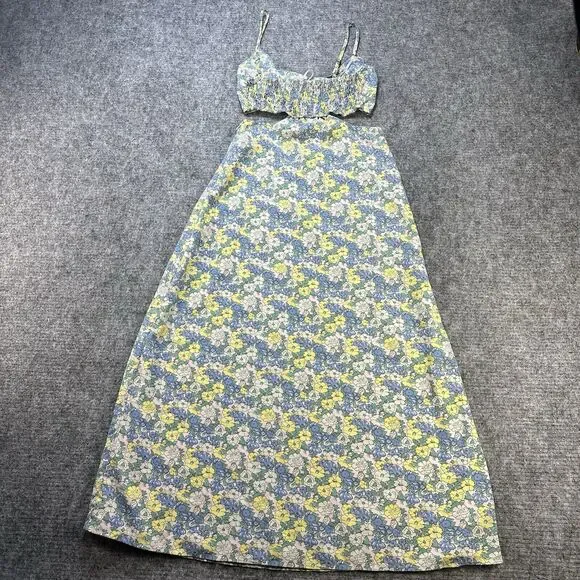 Lulus Dress Womens Small Blue Floral Print Cutouts Maxi Slit It's a Perfect Pick - Picture 7 of 12